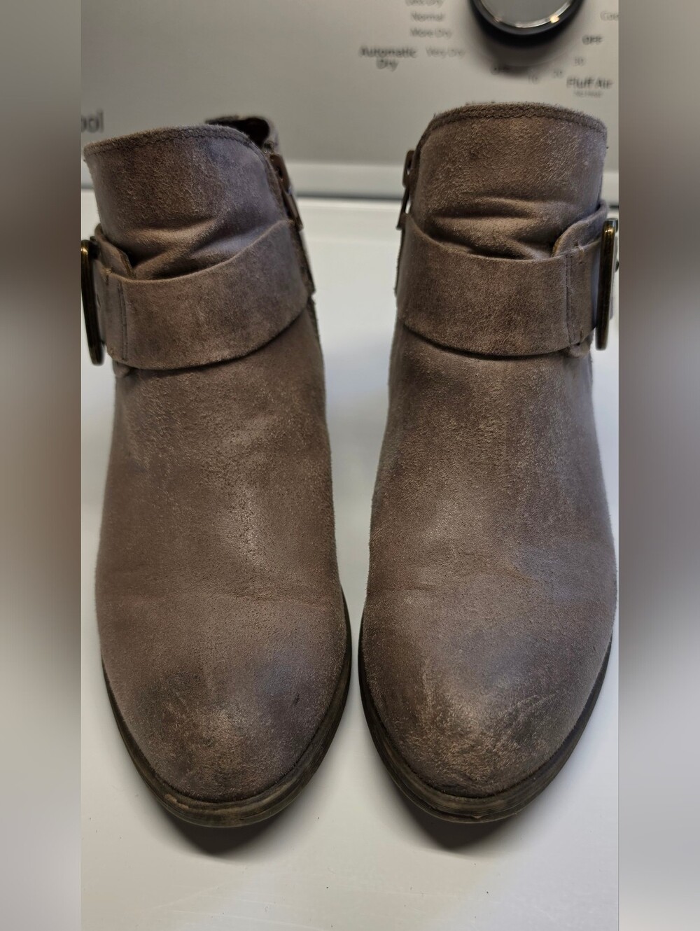 Santana Taupe Suede Ankle Boots with Buckle Detail Size 8